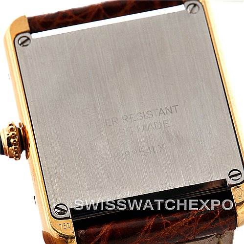 This image shows the back case and crown of the Cartier Tank Solo W1018755 Women's Steel and Gold (two tone) Silver Dial W1018755 Women's Steel and Gold (two tone) Silver Dial watch.