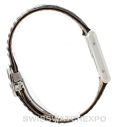 This image shows a side view of the Cartier Tank Solo W1018255 Women's Stainless Steel Silver Dial W1018255 Women's Stainless Steel Silver Dial watch, displaying its profile and strap.