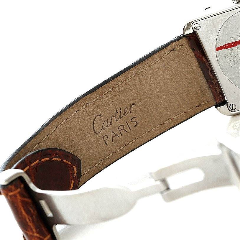 The image shows the inner leather strap and buckle clasp of a Cartier Tank Solo W1018255 Women's Stainless Steel Silver Dial W1018255 Women's Stainless Steel Silver Dial watch.