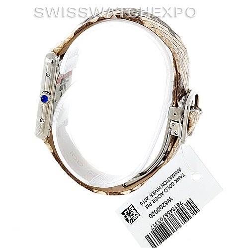 The image shows a side view of the Cartier Tank Solo W5200020 Women's Stainless Steel Blue Dial W5200020 Women's Stainless Steel Blue Dial watch, highlighting the buckle and part of the strap.