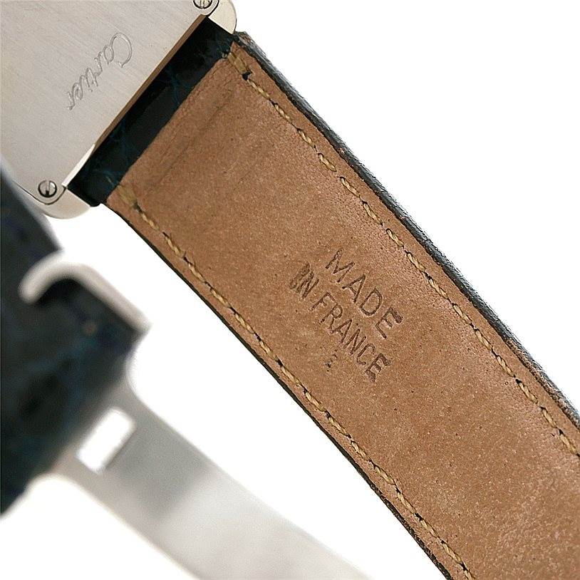 The image shows the leather strap and part of the case back of the Cartier Tank Solo W1018255 Women's Stainless Steel Silver Dial W1018255 Women's Stainless Steel Silver Dial watch.