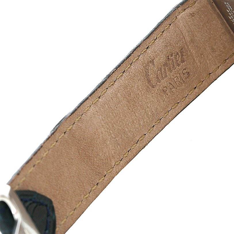 This image shows the inside leather strap of a Cartier Tank Solo W1018255 Women's Stainless Steel Silver Dial W1018255 Women's Stainless Steel Silver Dial watch.