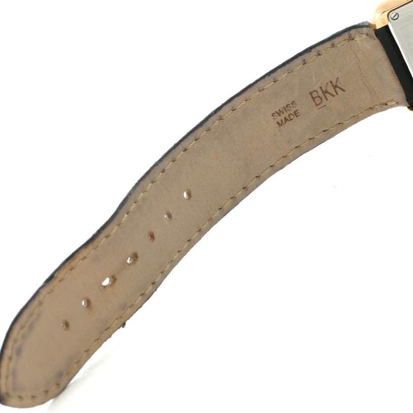 This image shows a close-up of the leather strap interior of the Cartier Tank Solo W1018755 Women's Steel and Gold (two tone) Silver Dial W1018755 Women's Steel and Gold (two tone) Silver Dial watch.