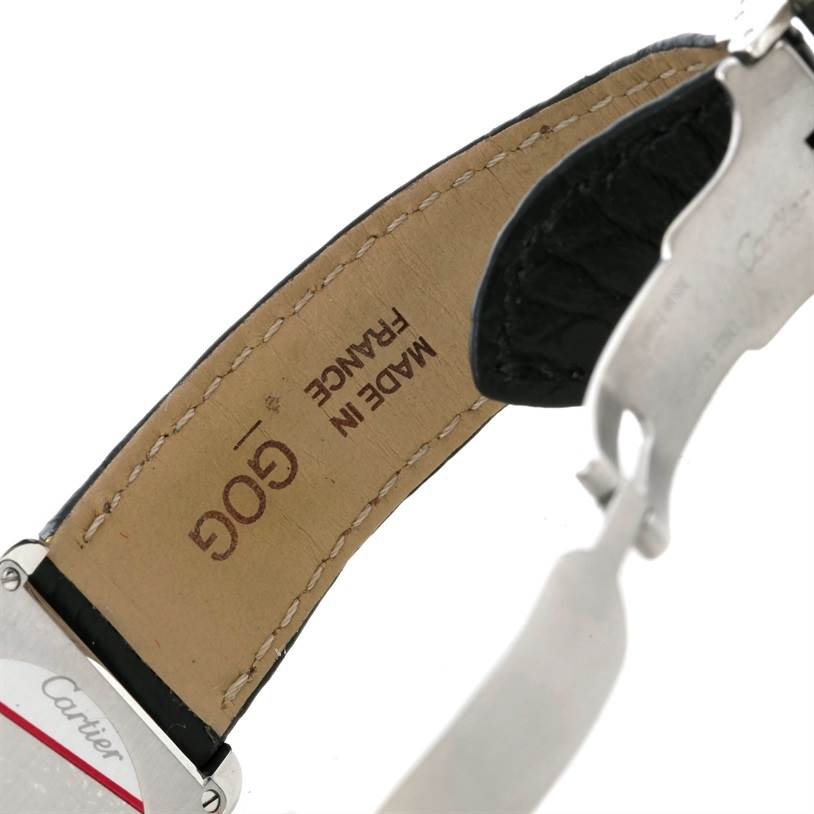 The image shows the underside of the strap and part of the clasp of a Cartier Tank Solo W1018255 Women's Stainless Steel Silver Dial W1018255 Women's Stainless Steel Silver Dial watch.