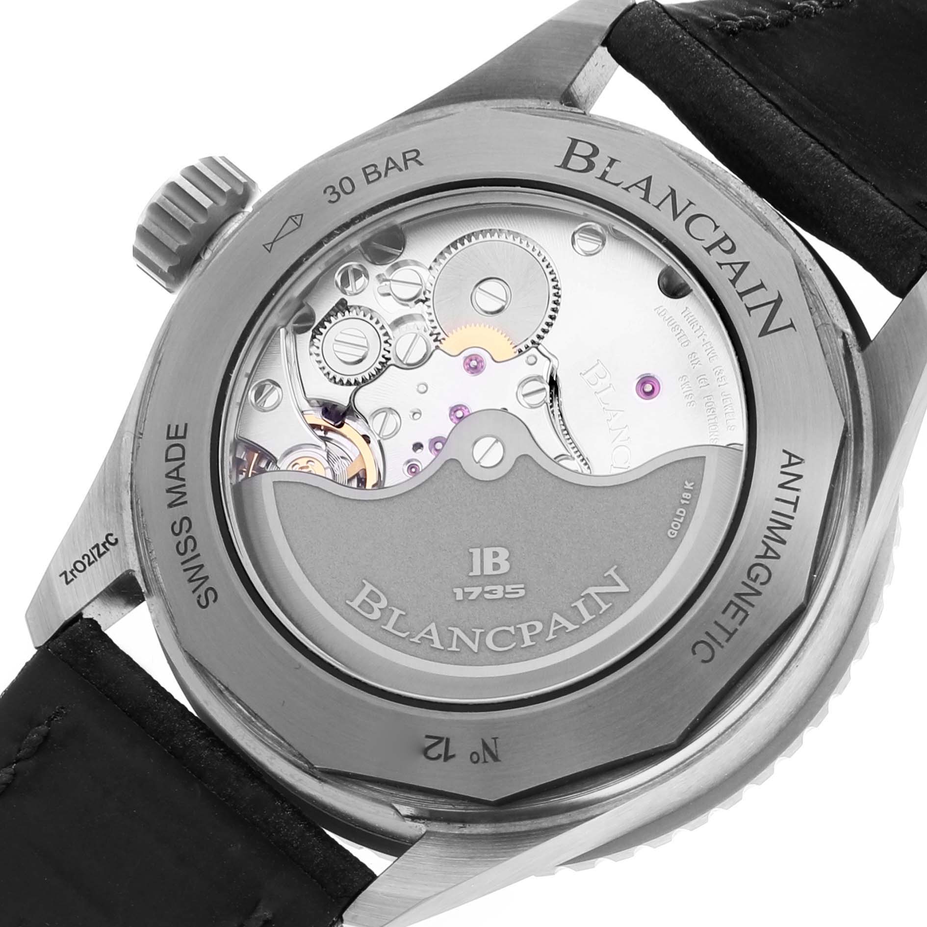 The image shows the caseback of the Blancpain Fifty Fathoms 5000-0240-052A Men's Ceramic Blue Dial 5000-0240-052A Men's Ceramic Blue Dial watch, highlighting its internal mechanical movement.