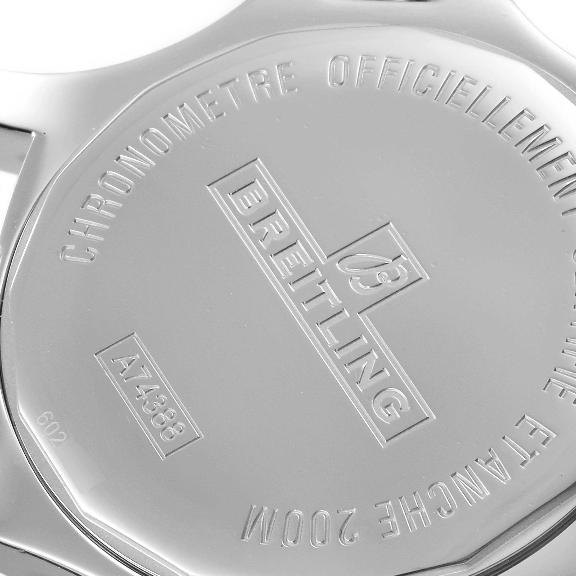 The image shows the back case of a Breitling Colt A74388 Men's Stainless Steel Black Dial A74388 Men's Stainless Steel Black Dial watch at a slightly angled close-up view.