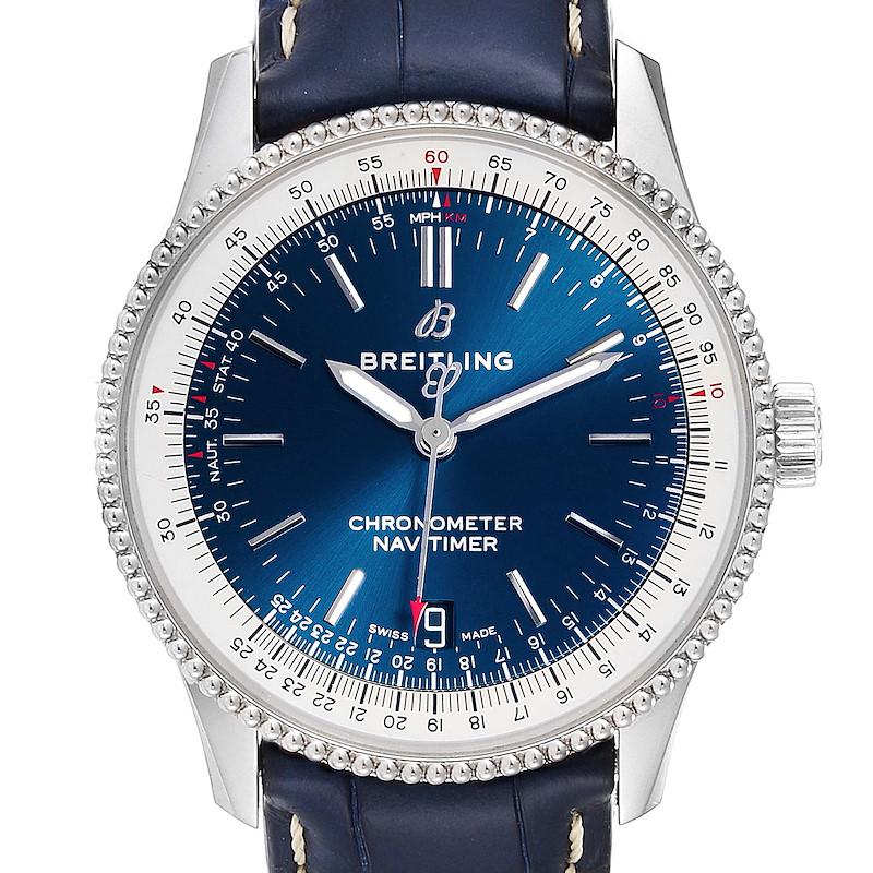 Breitling Navitimer 1 38mm Blue Dial Strap Mens Watch A17325 Box Papers SwissWatchExpo