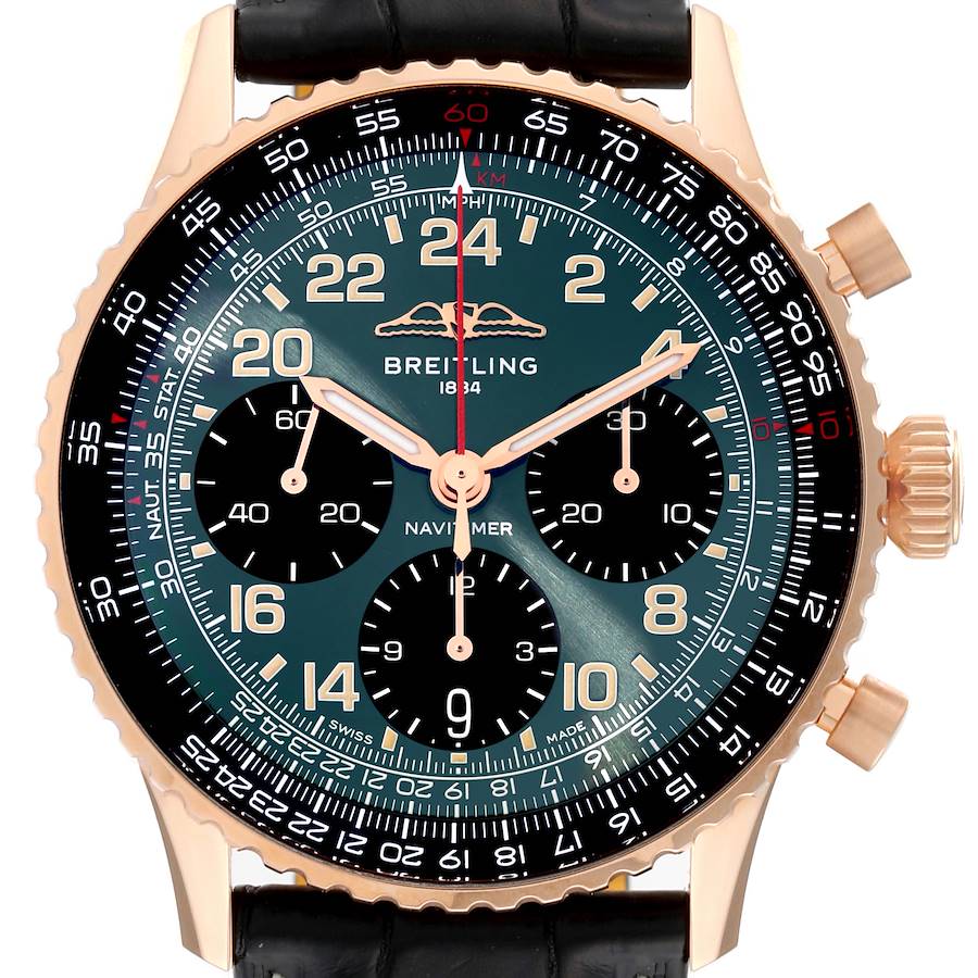 Breitling Navitimer Cosmonaute B12 Green Dial Rose Gold Mens Watch RB1230 Unworn SwissWatchExpo