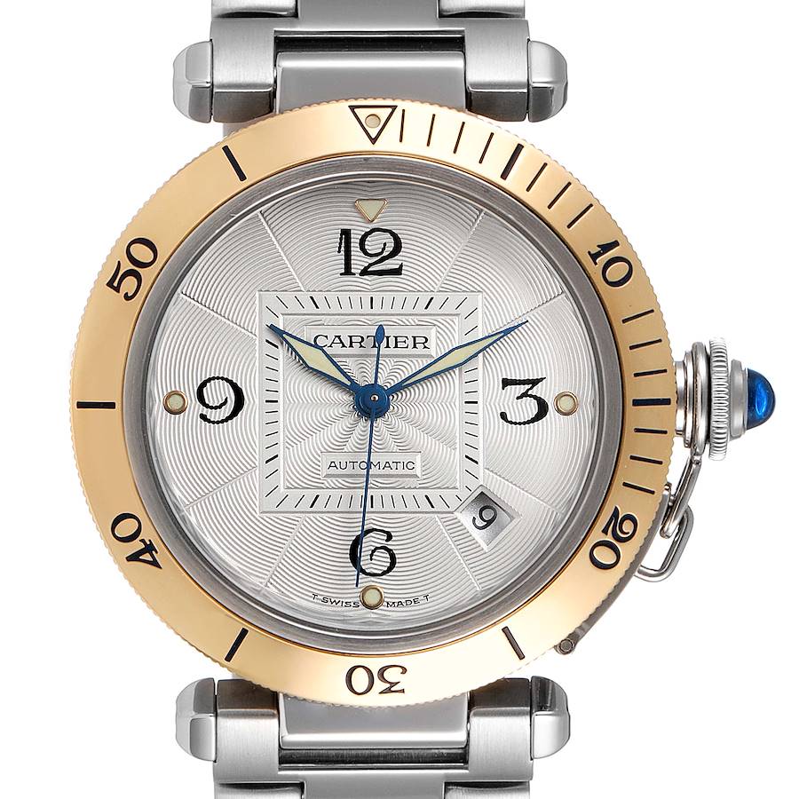 Cartier Pasha 38mm Steel Yellow Gold Silver Dial Mens Watch 2378 Papers SwissWatchExpo