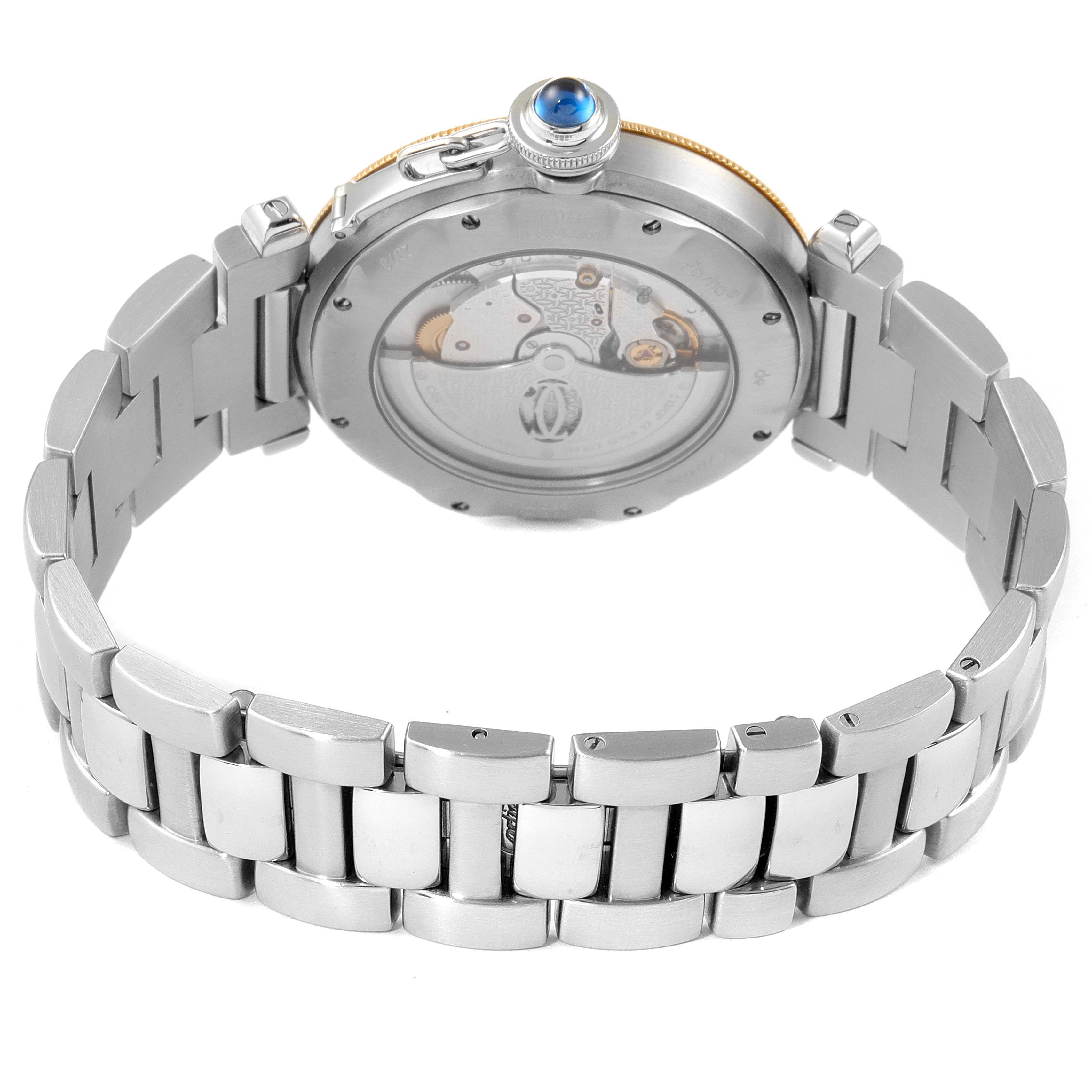 The image shows the back view of the Cartier Pasha 2378 Men's Steel and Gold (two tone) Silver Dial 2378 Men's Steel and Gold (two tone) Silver Dial watch, showcasing its case back and part of the bracelet band.
