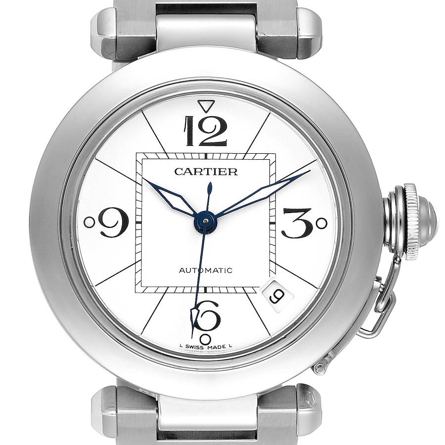 Cartier Pasha C 35mm White Dial Steel Unisex Watch W31074M7 Box Papers SwissWatchExpo