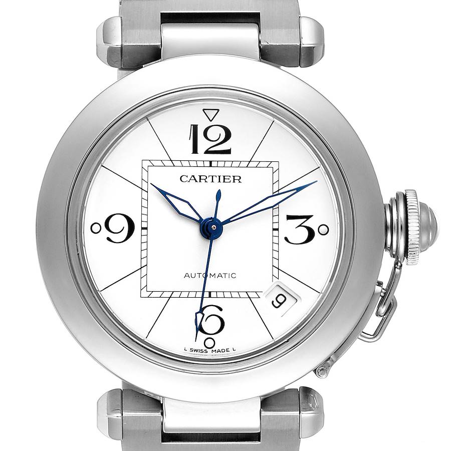 Cartier Pasha C 35mm White Dial Steel Unisex Watch W31074M7 Box Papers SwissWatchExpo