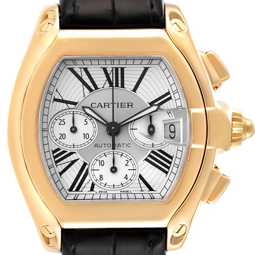 Photo of Cartier Roadster Chronograph Yellow Gold Black Strap Mens Watch W62021Y3 ADD BOX