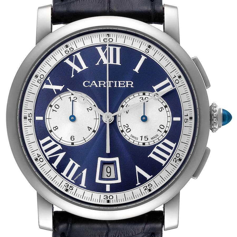 Cartier Rotonde White Gold Blue Dial Chrono Mens Watch W1556239 SwissWatchExpo