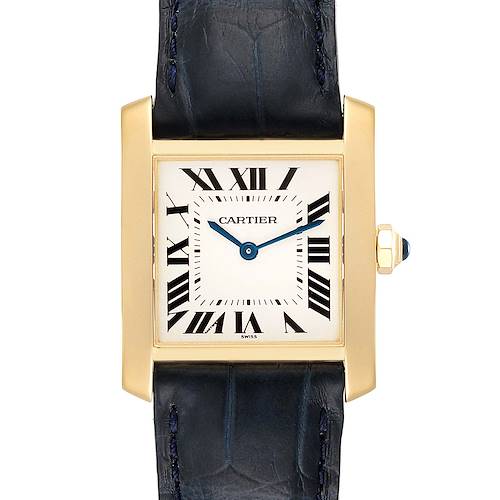 Photo of Cartier Tank Francaise Midsize Yellow Gold Blue Strap Watch W5000356