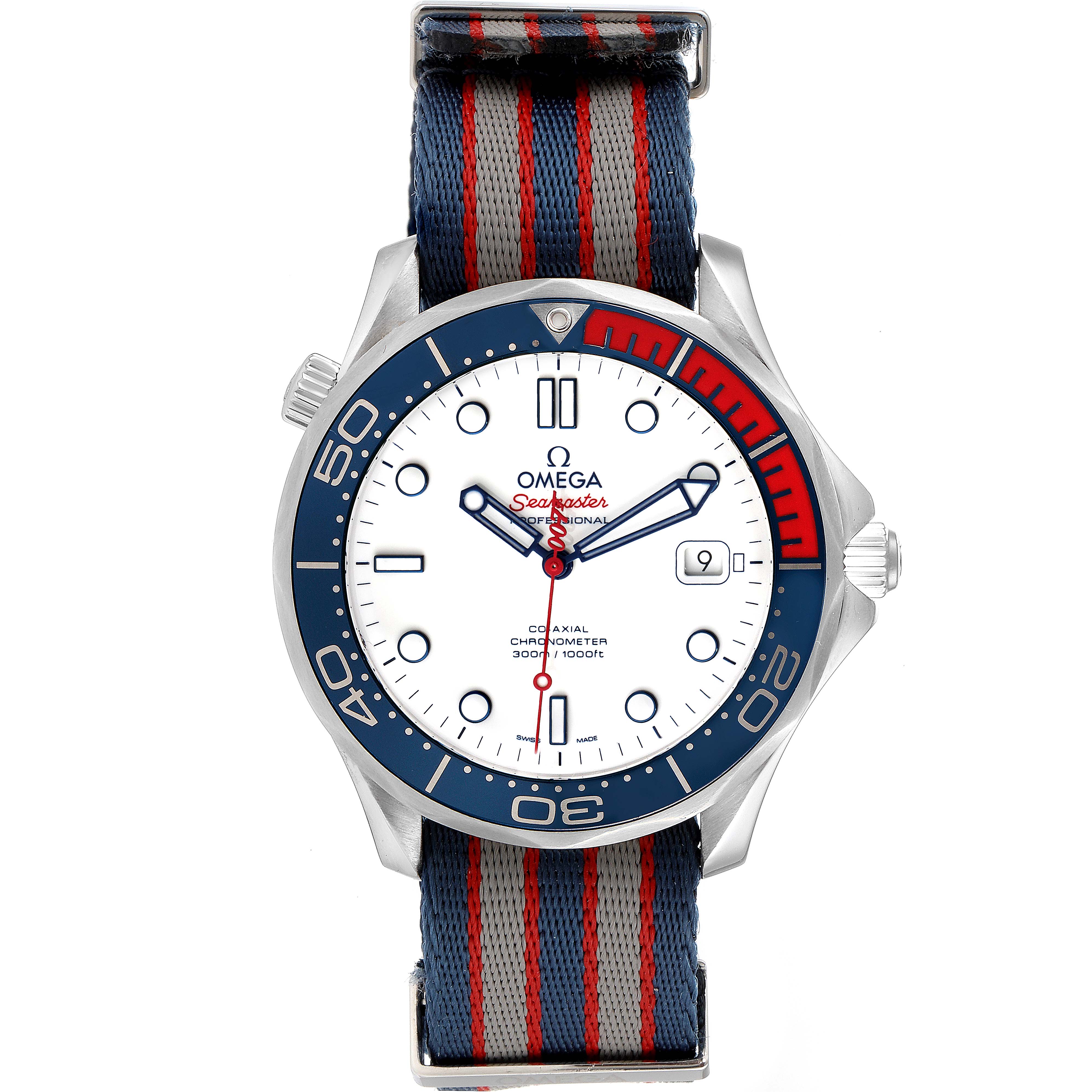 The watch shows a front view of the Omega Seamaster 212.32.41.20.04.001 Men's Stainless Steel White Dial 212.32.41.20.04.001 Men's Stainless Steel White Dial model, displaying its dial, bezel, hands, and strap.