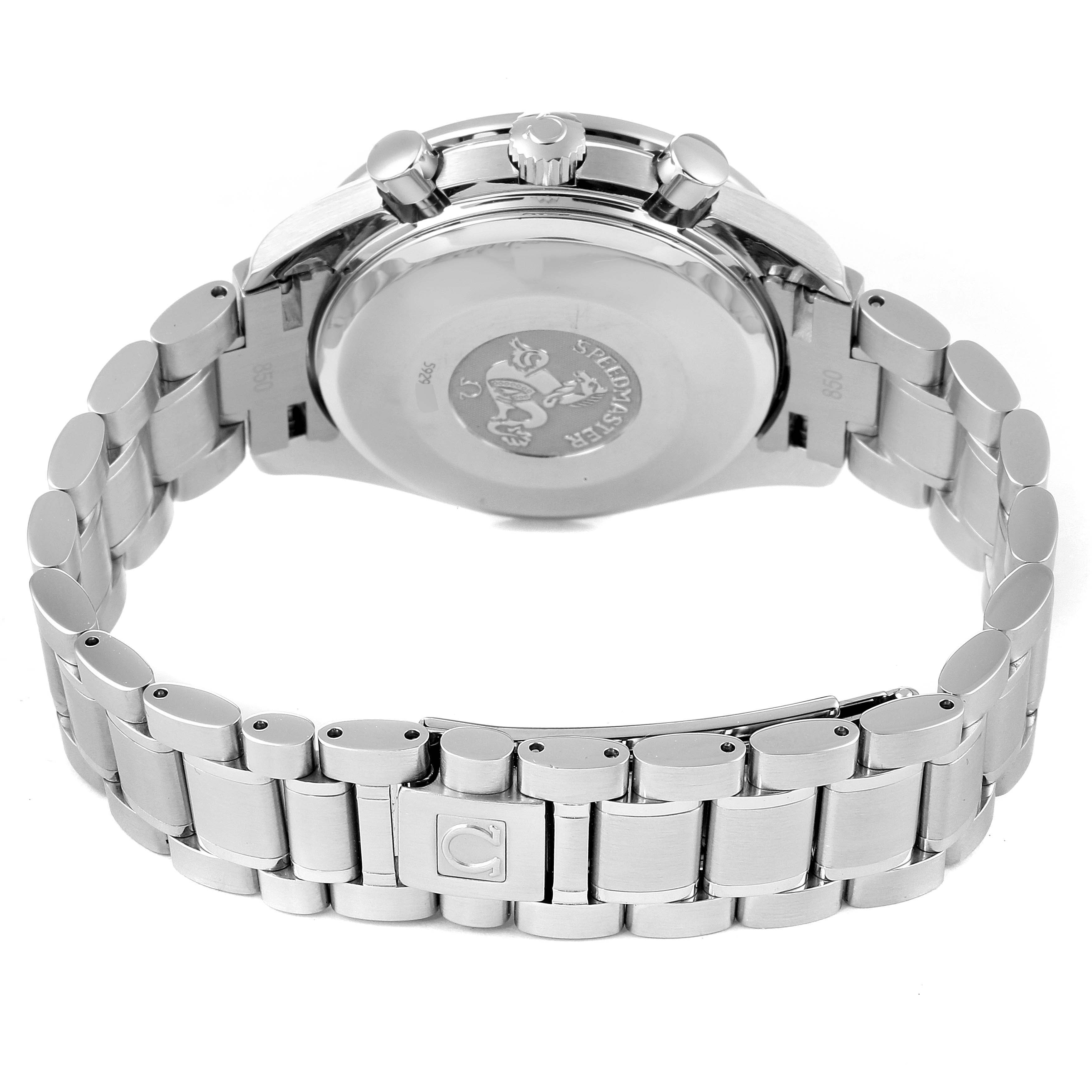 The image shows the back case and bracelet of an Omega Speedmaster 3513.54.00 Men
s Stainless Steel Black Dial 3513.54.00 Men
s Stainless Steel Black Dial watch from a rear angle.