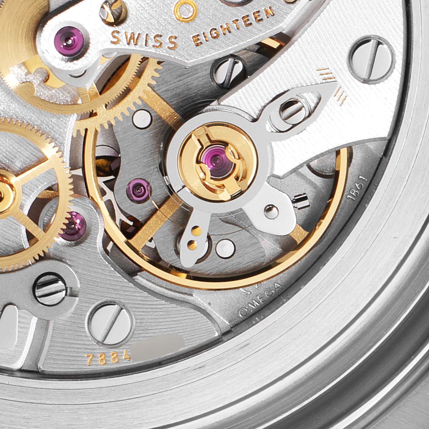 Close-up view of the Omega Speedmaster 311.30.42.30.01.005 Men
s Stainless Steel Black Dial 311.30.42.30.01.005 Men
s Stainless Steel Black Dial
s movement, showcasing gears, jewels, and intricate components.