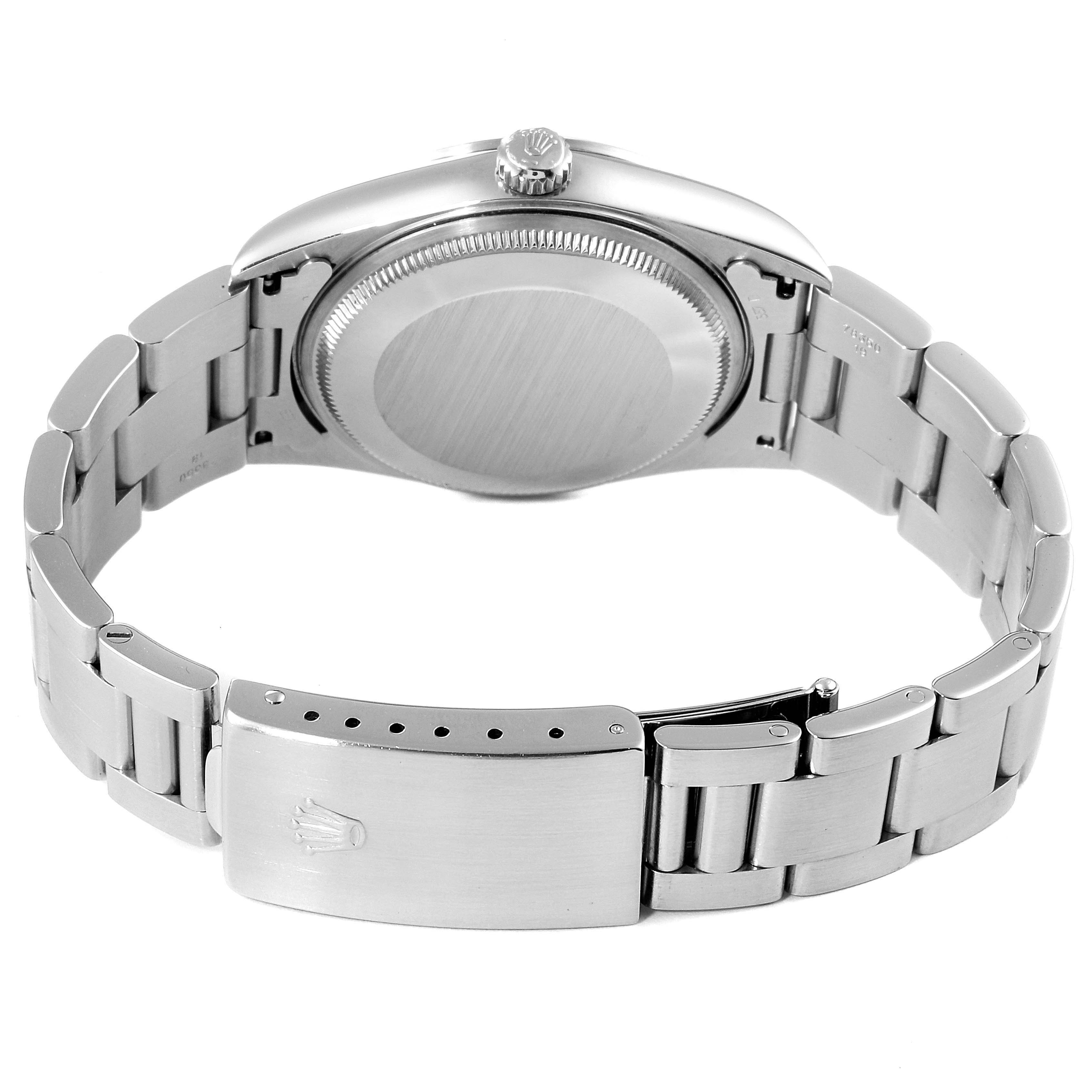 The image shows the back case, bracelet, and clasp of a Rolex Air-King 14000 Men's Stainless Steel Blue Dial 14000 Men's Stainless Steel Blue Dial watch from a rear angle.