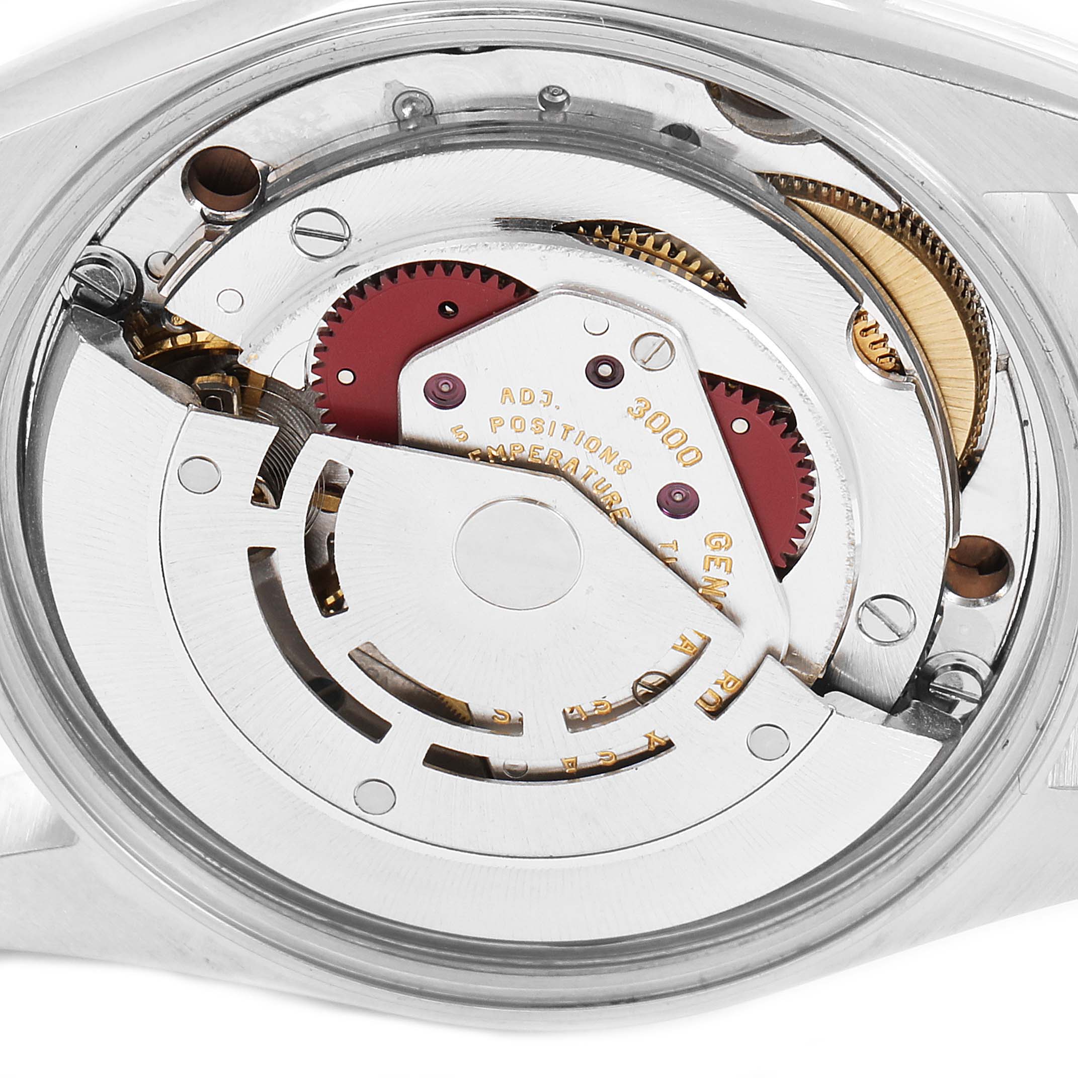 The image shows a close-up view of the movement components of the Rolex Air-King 14000 Men's Stainless Steel Pink Dial 14000 Men's Stainless Steel Pink Dial watch.