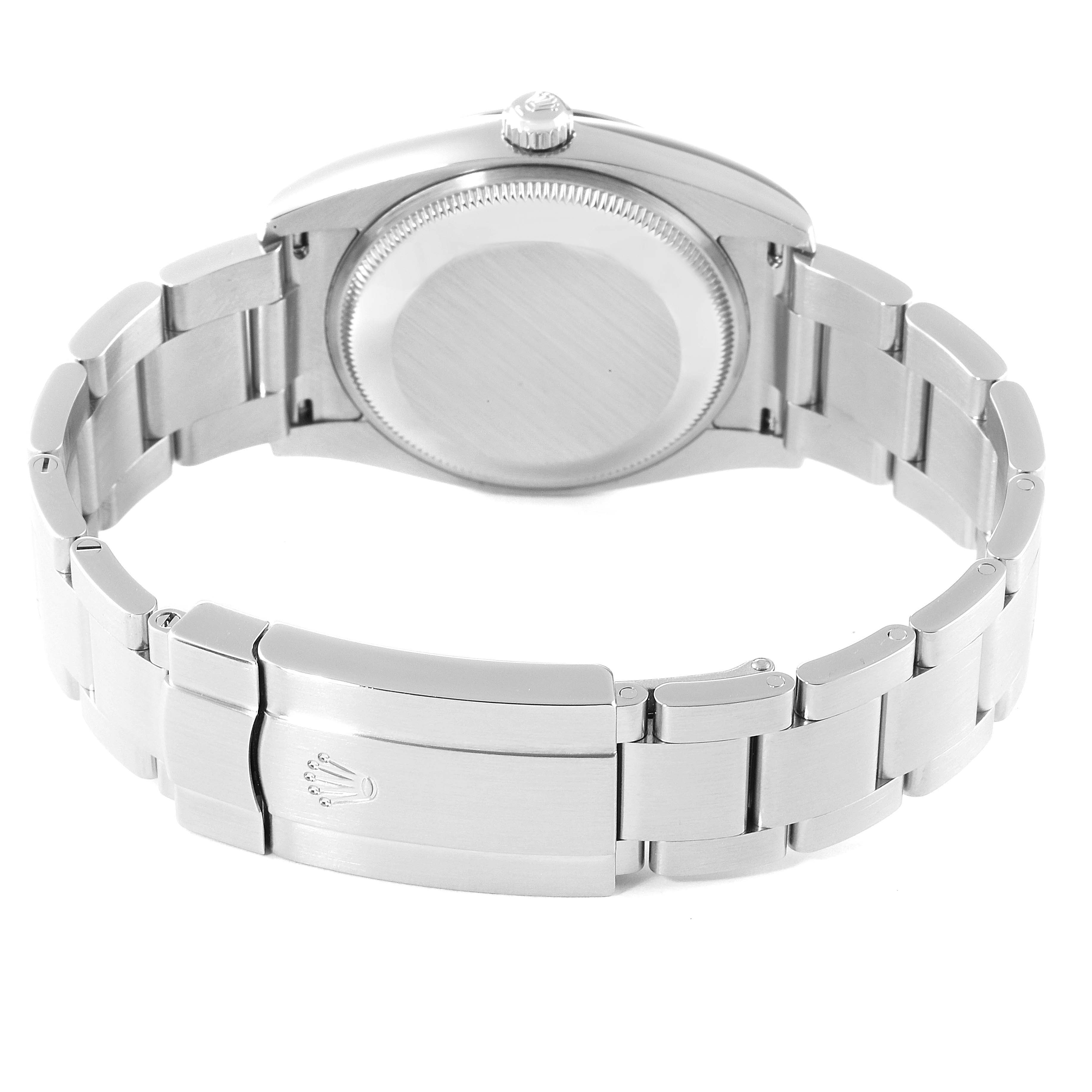 This image shows the back case and bracelet of a Rolex Air-King 114200 Men's Stainless Steel Pink Dial 114200 Men's Stainless Steel Pink Dial watch from a rear angle.