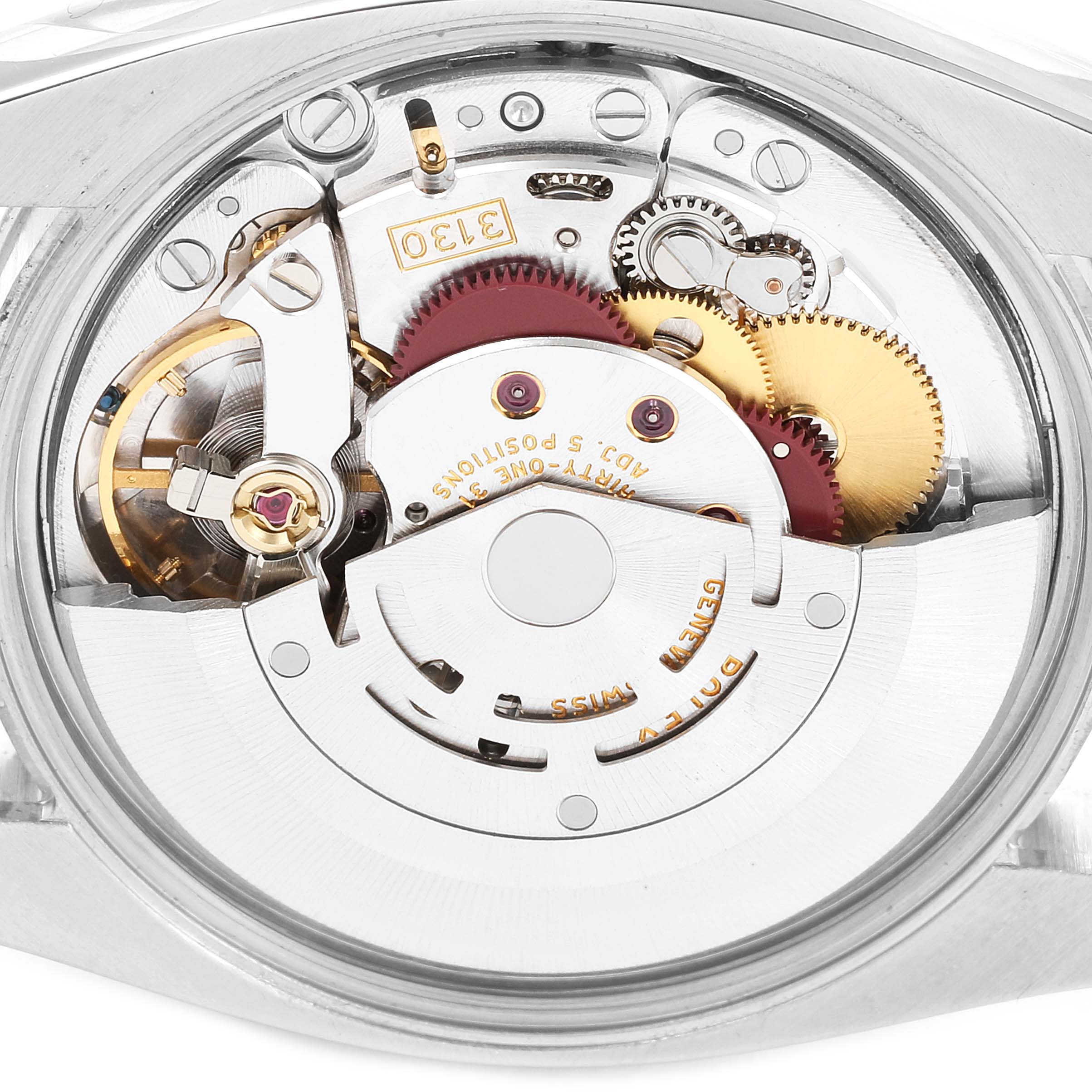 The image shows the movement and internal mechanism of the Rolex Air-King 114200 Men's Stainless Steel Grey Dial 114200 Men's Stainless Steel Grey Dial watch, viewed from the back.
