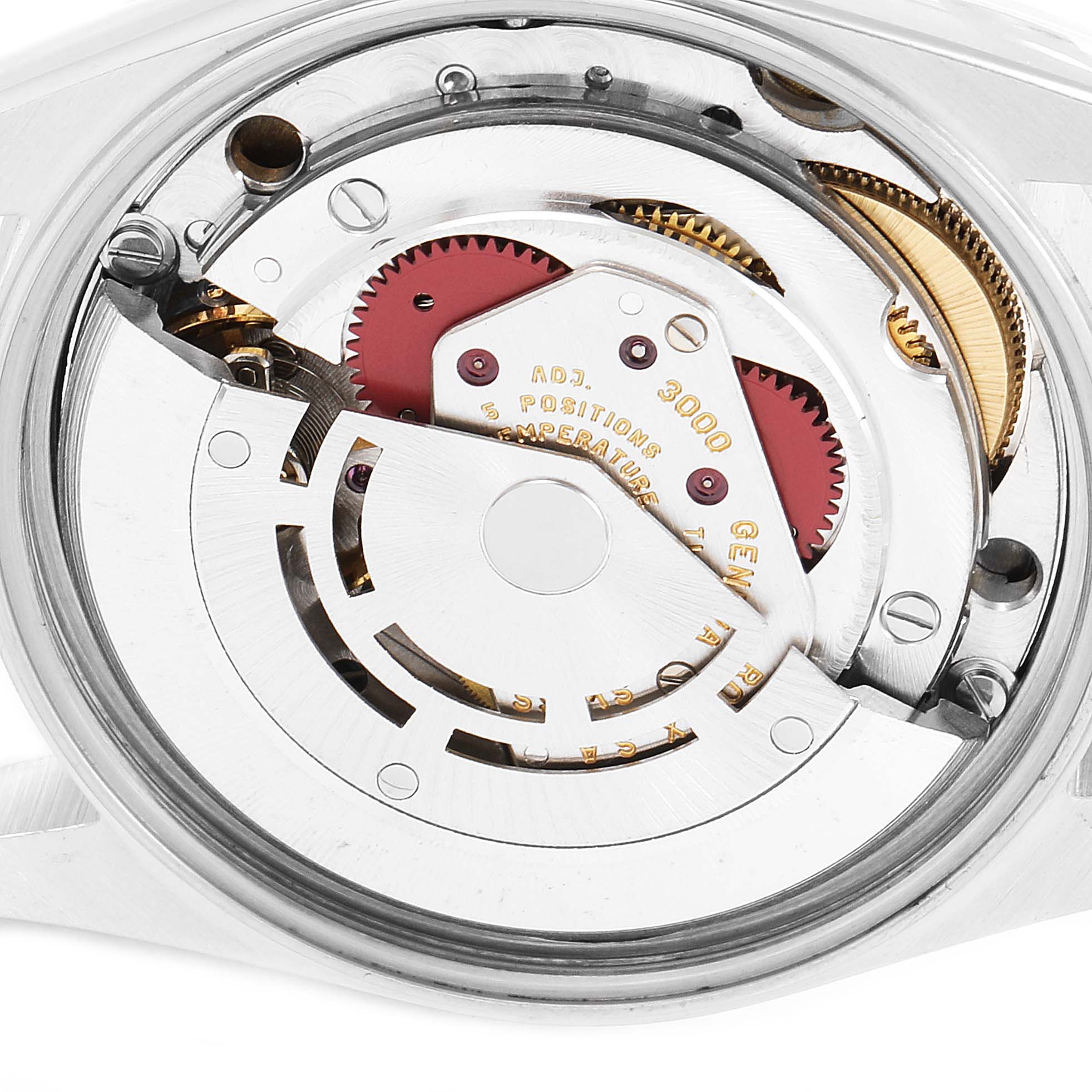 The image shows a close-up of the movement and internal mechanical parts of a Rolex Air-King 14010 Men's Stainless Steel Silver Dial 14010 Men's Stainless Steel Silver Dial watch.