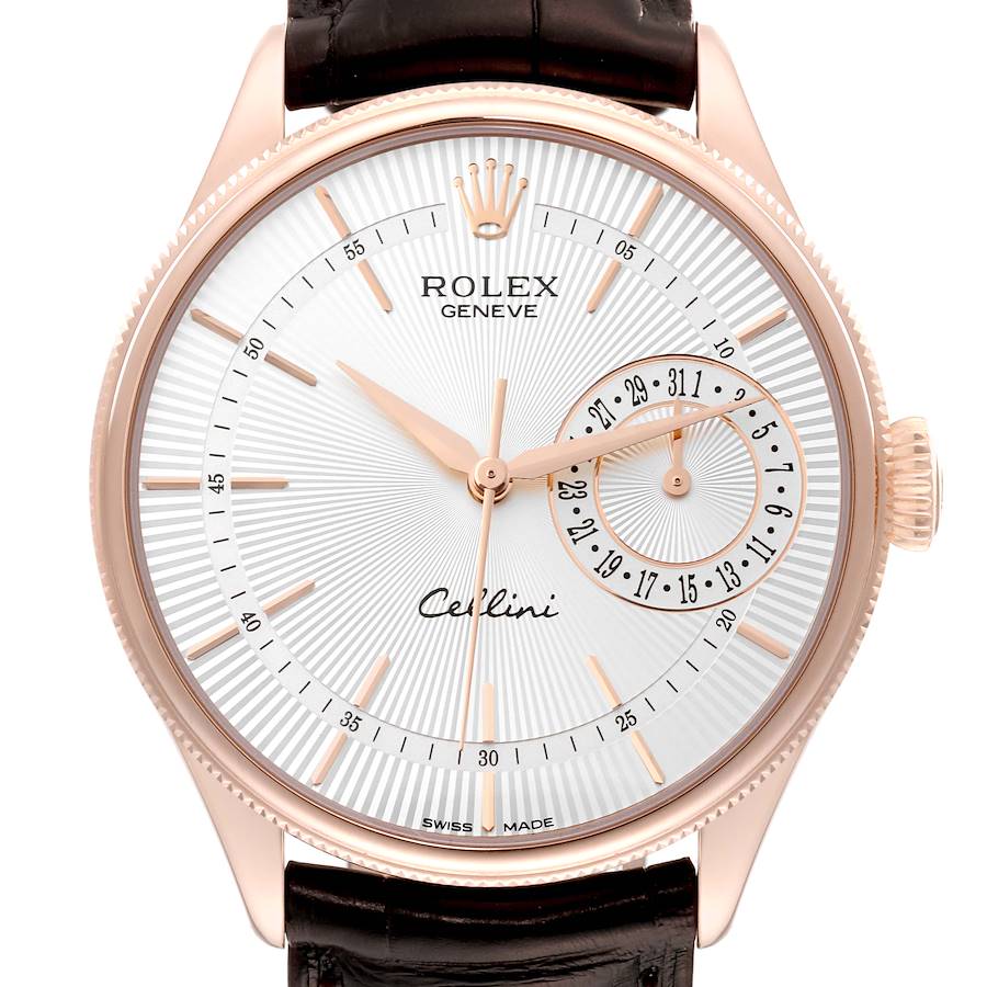 Rolex Cellini Date Rose Gold Silver Dial Mens Watch 50515 Card SwissWatchExpo