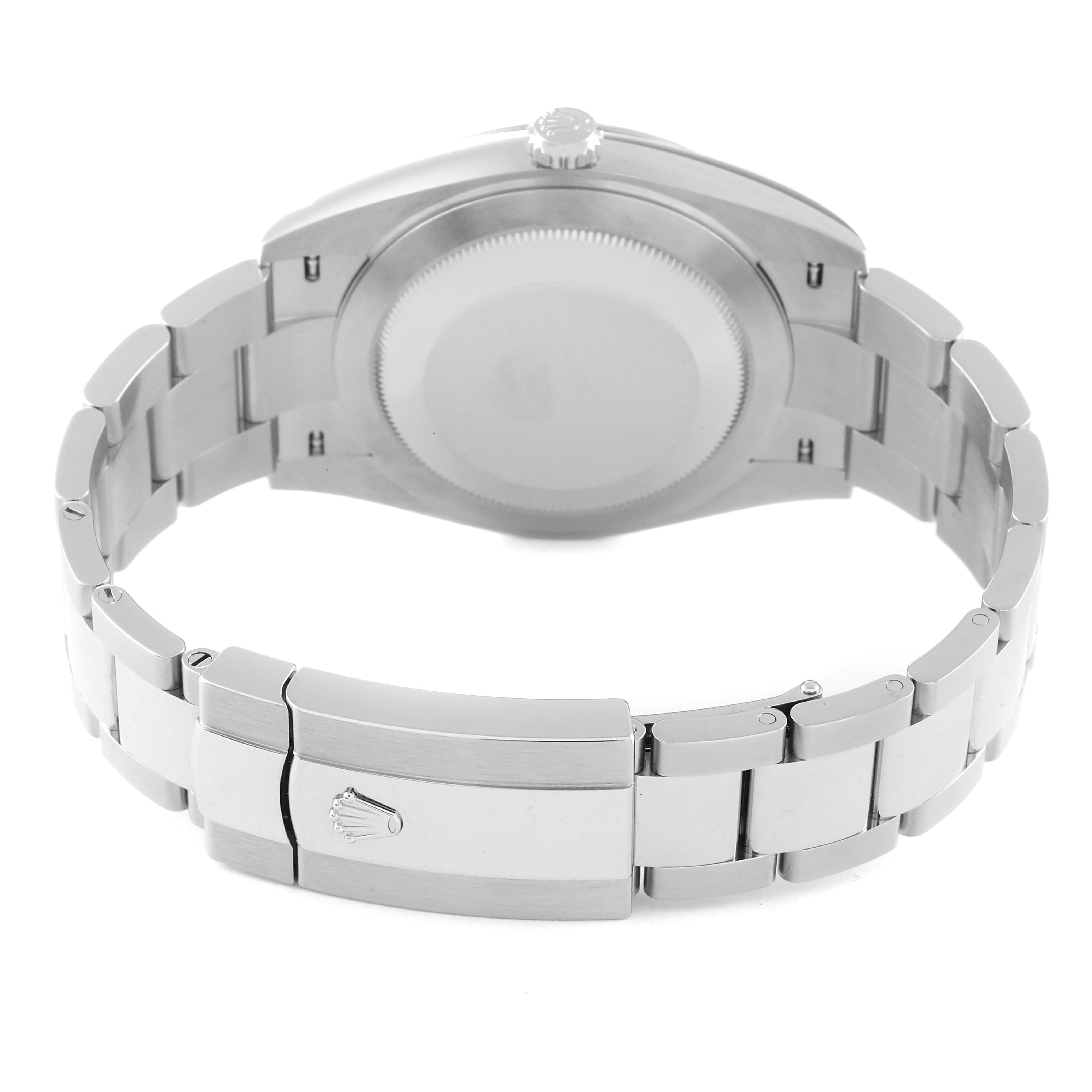 This image shows the back side and clasp of a Rolex Datejust 41 126300 Men's Stainless Steel Blue Dial 126300 Men's Stainless Steel Blue Dial watch band.