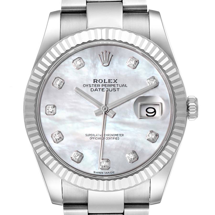 Rolex Datejust 41 Steel White Gold MOP Diamond Mens Watch 126334 Box Card SwissWatchExpo