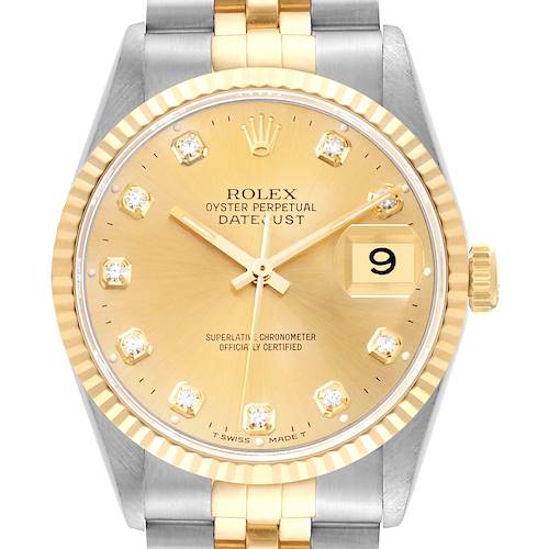 Photo of Rolex Datejust Champagne Diamond Dial Steel Yellow Gold Mens Watch 16233