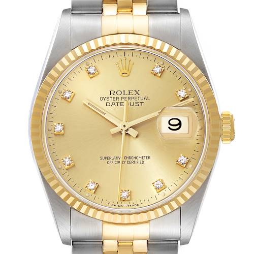 Photo of Rolex Datejust Champagne Diamond Dial Steel Yellow Gold Mens Watch 16233