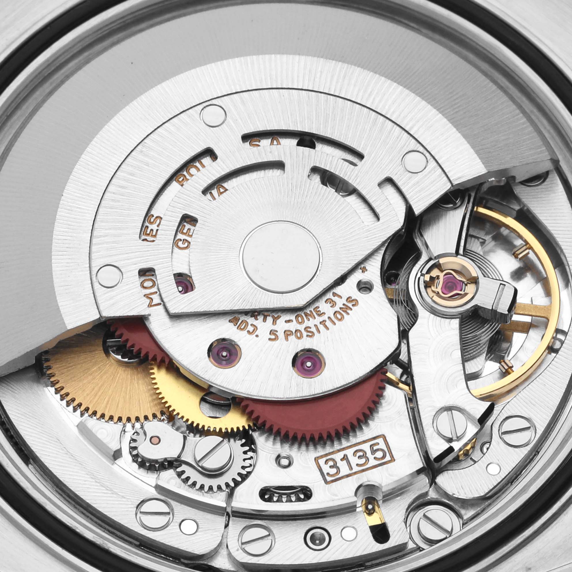 This image shows the intricate internal mechanism and movement of a Rolex Datejust 16220 Men's Stainless Steel Silver Dial 16220 Men's Stainless Steel Silver Dial watch.