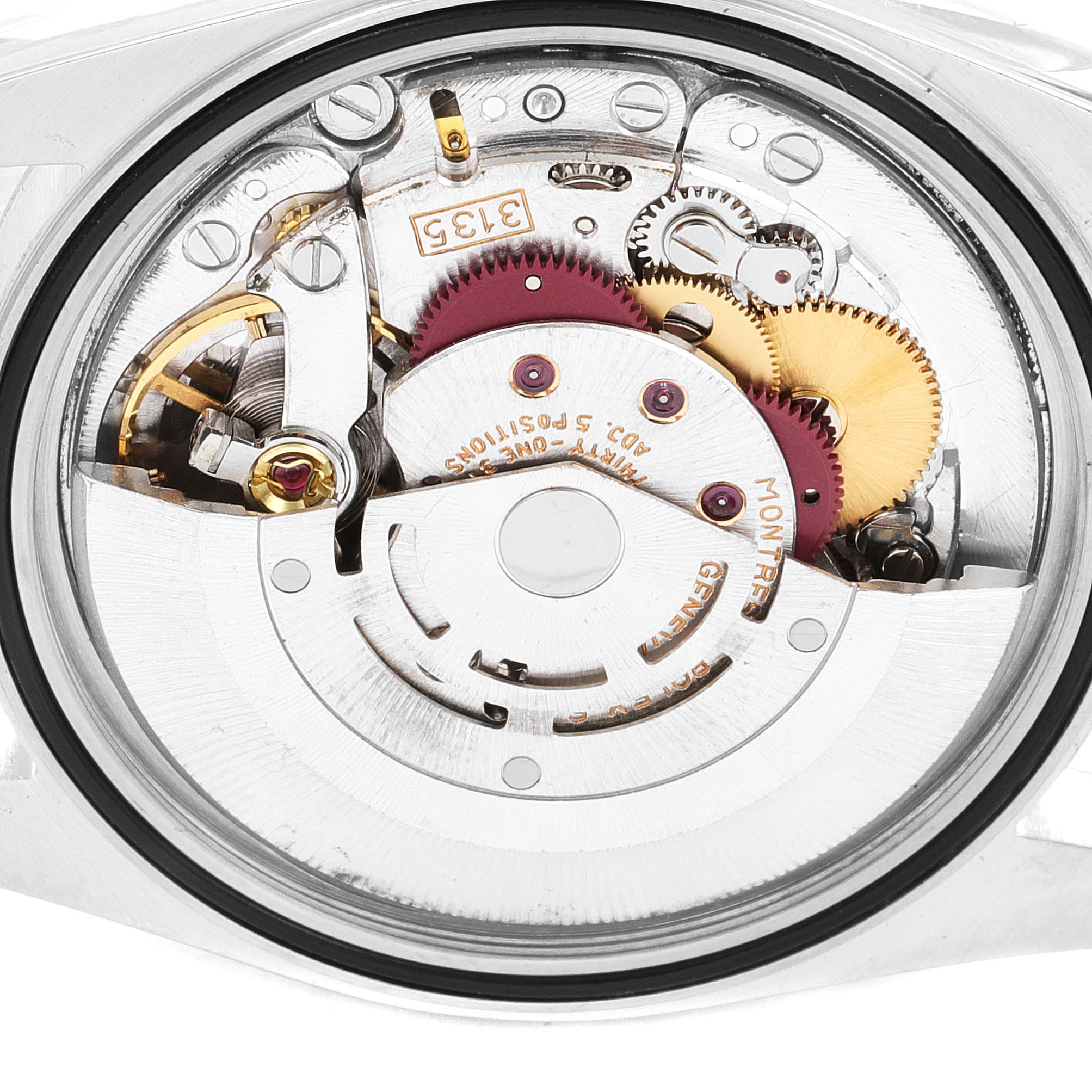 The image shows the internal movement mechanism of a Rolex Datejust 16233 Men's Steel and Gold (two tone) Champagne Dial 16233 Men's Steel and Gold (two tone) Champagne Dial watch viewed from the back.