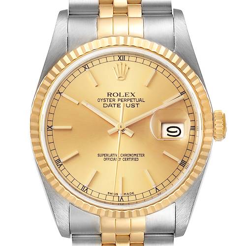 Photo of Rolex Datejust Steel 18K Yellow Gold Champagne Dial Mens Watch 16233