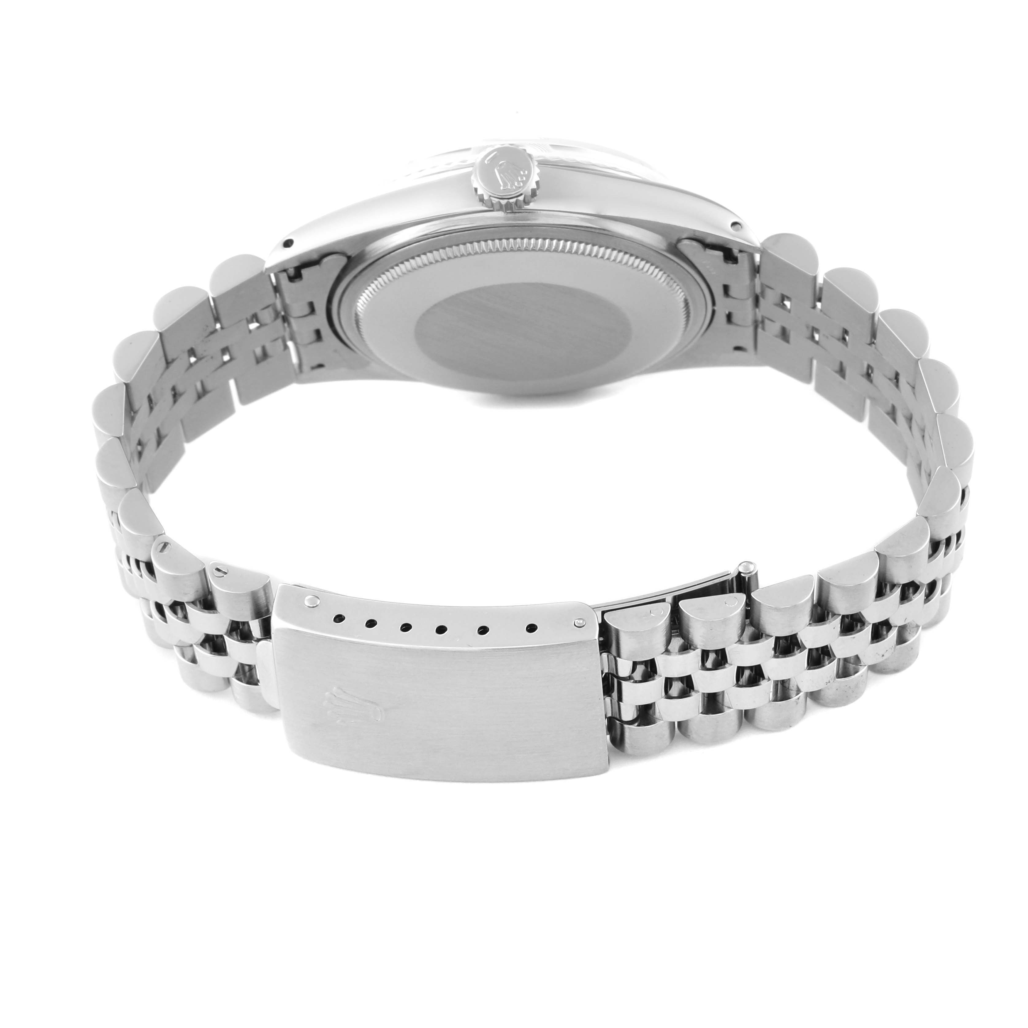 This image shows the case back and bracelet clasp of the Rolex Datejust 16014 Men's Stainless Steel Silver Dial 16014 Men's Stainless Steel Silver Dial watch, viewed from the rear.