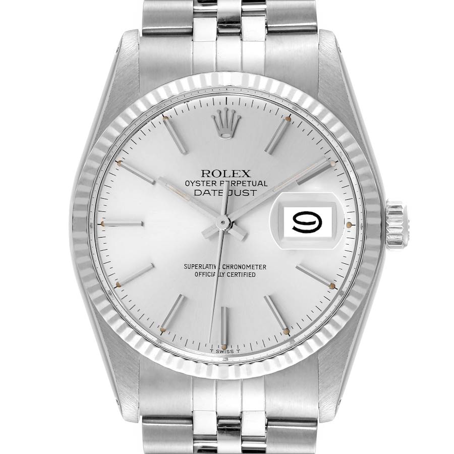 Rolex Datejust Steel White Gold Silver Dial Vintage Mens Watch 16014 SwissWatchExpo