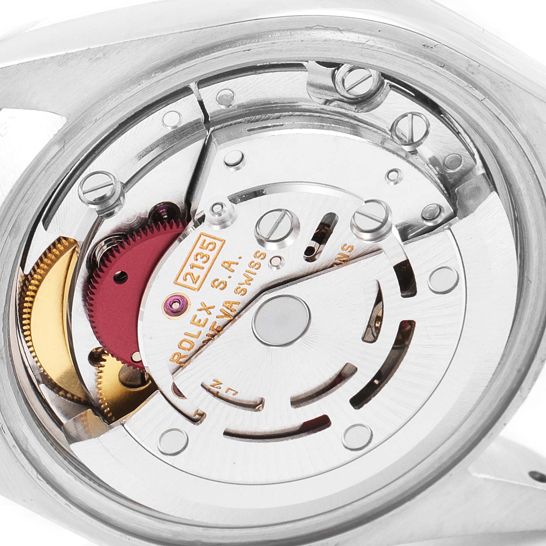 The image shows the internal movement of a Rolex Datejust 69173 Women's Stainless Steel Grey Dial 69173 Women's Stainless Steel Grey Dial watch from a close-up angle.