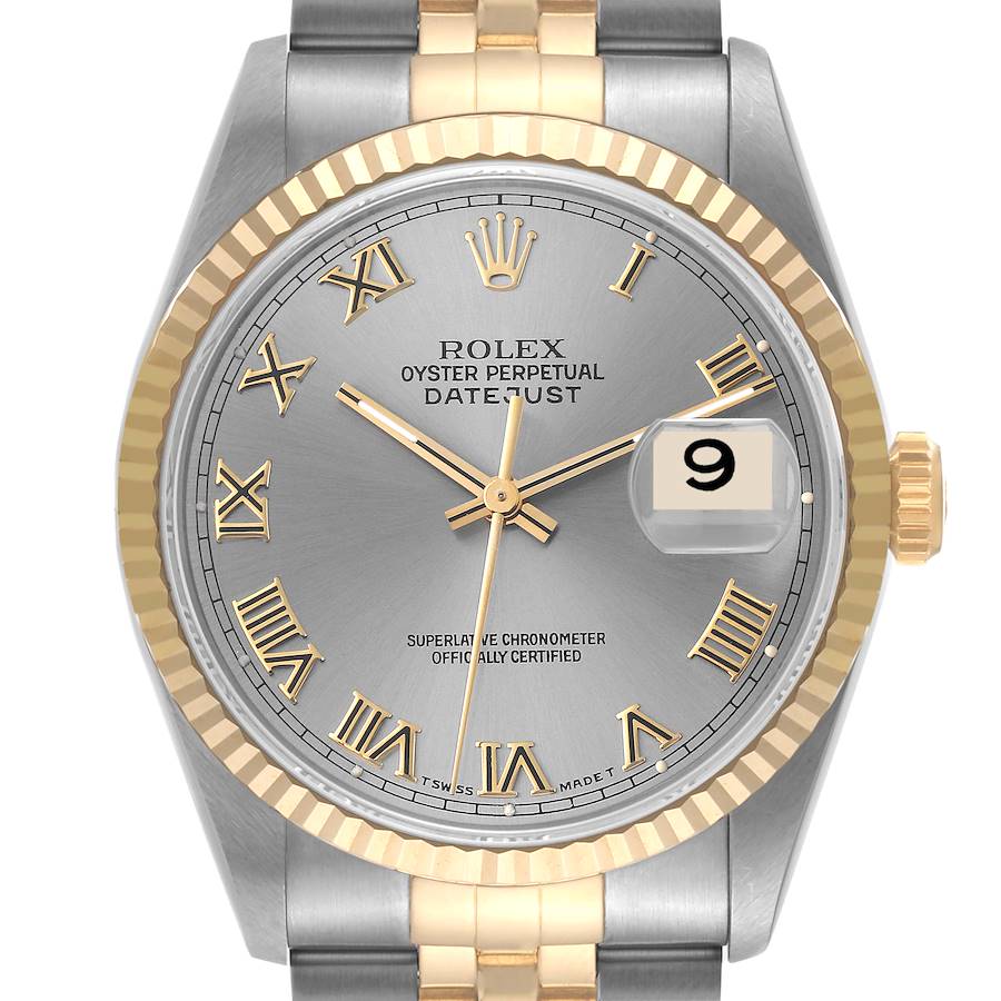 Rolex Datejust Steel Yellow Gold Slate Dial Mens Watch 16233 Box Papers SwissWatchExpo