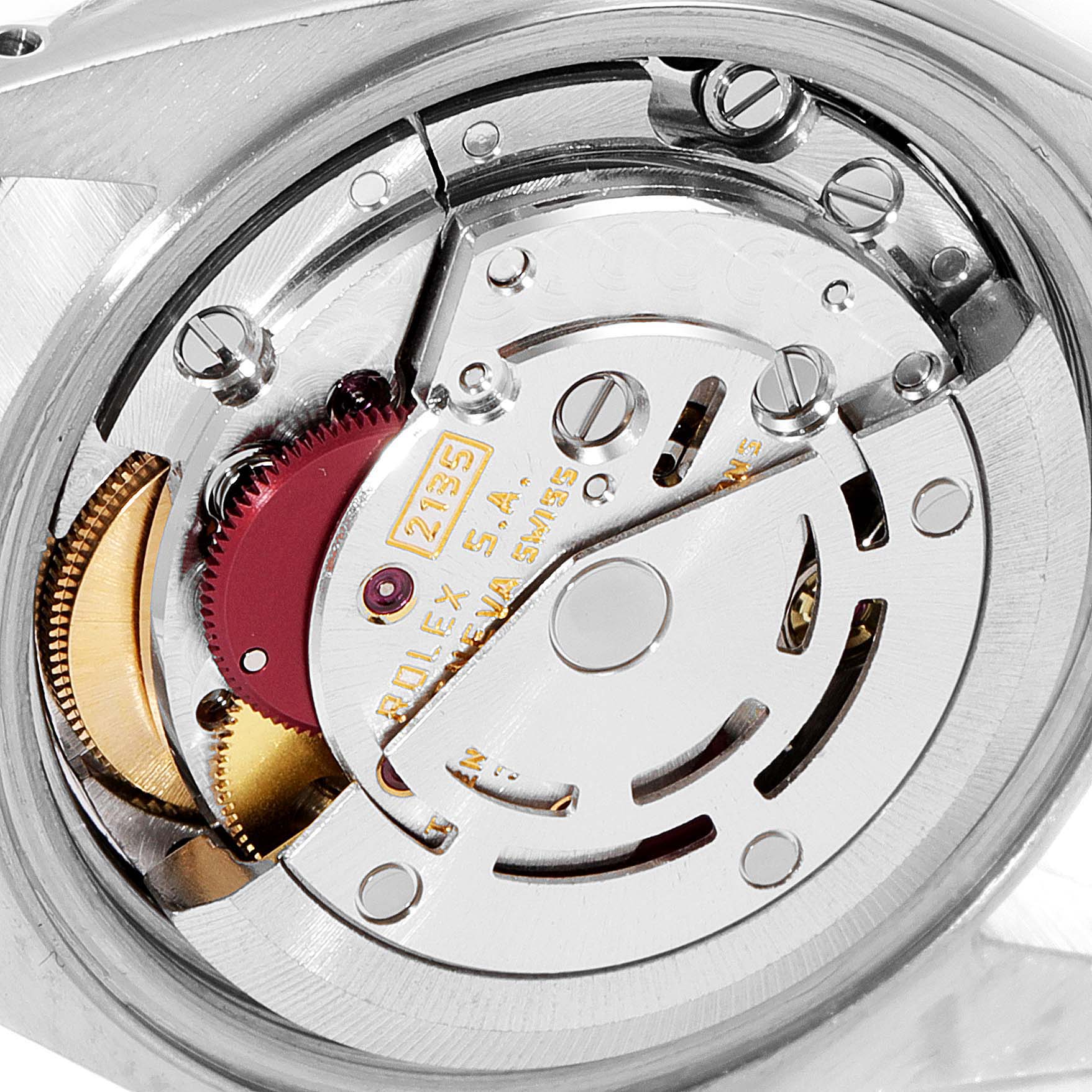 This image shows the internal movement mechanism of a Rolex Datejust 69173 Women's Steel and Gold (two tone) White Dial 69173 Women's Steel and Gold (two tone) White Dial watch viewed from the back.
