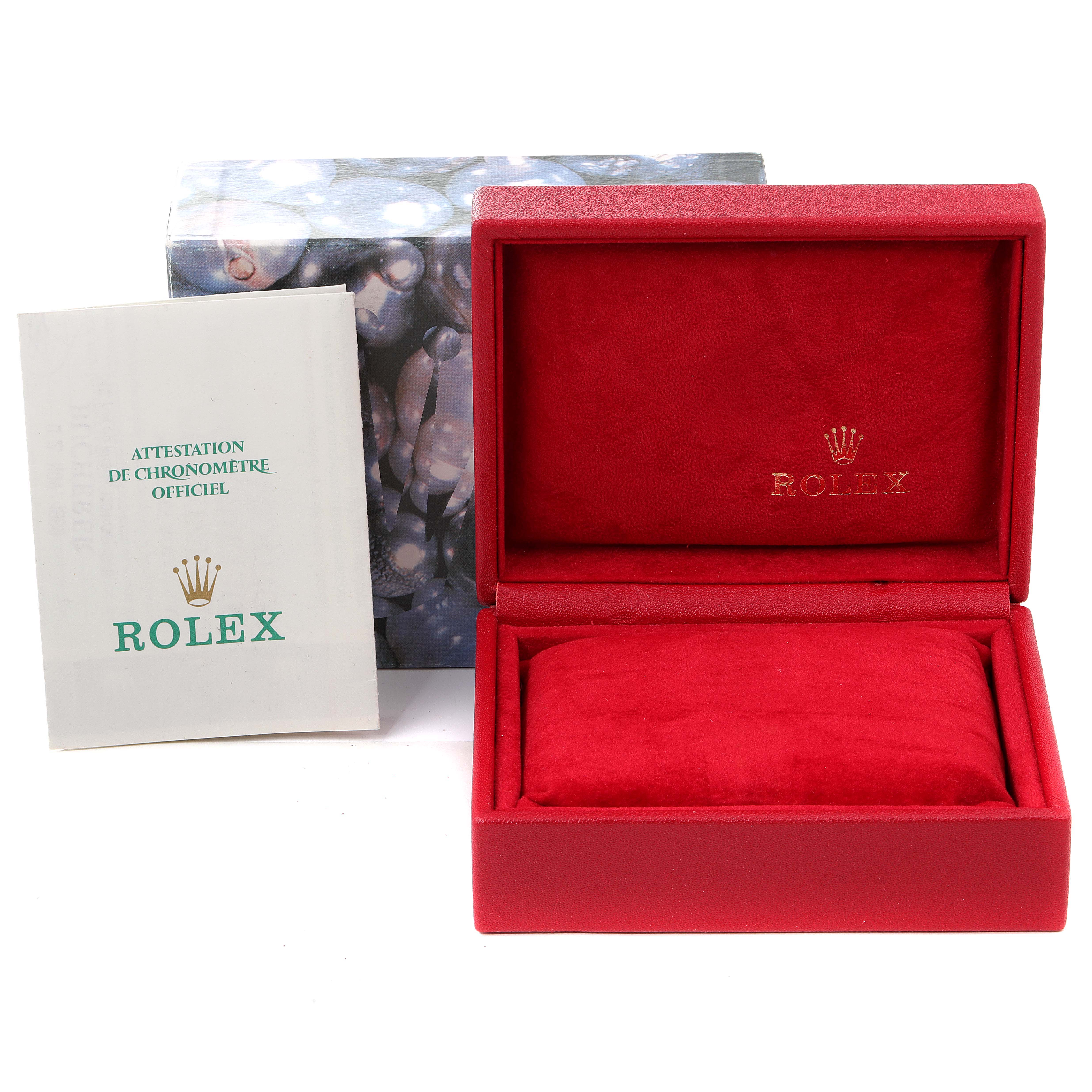 The image shows the packaging, inner box, and official documentation for a Rolex Datejust 69173 Women's Steel and Gold (two tone) White Dial 69173 Women's Steel and Gold (two tone) White Dial watch, with no watch visible.