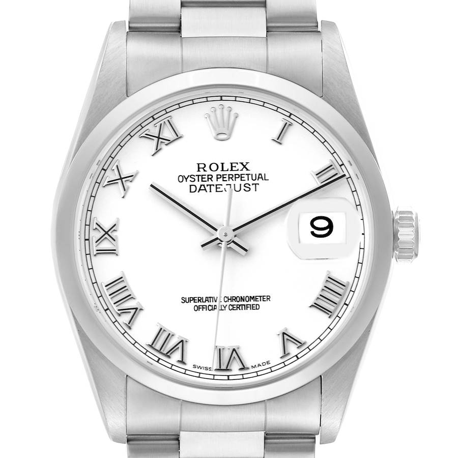 Rolex Datejust White Dial Smooth Bezel Steel Mens Watch 16200 SwissWatchExpo