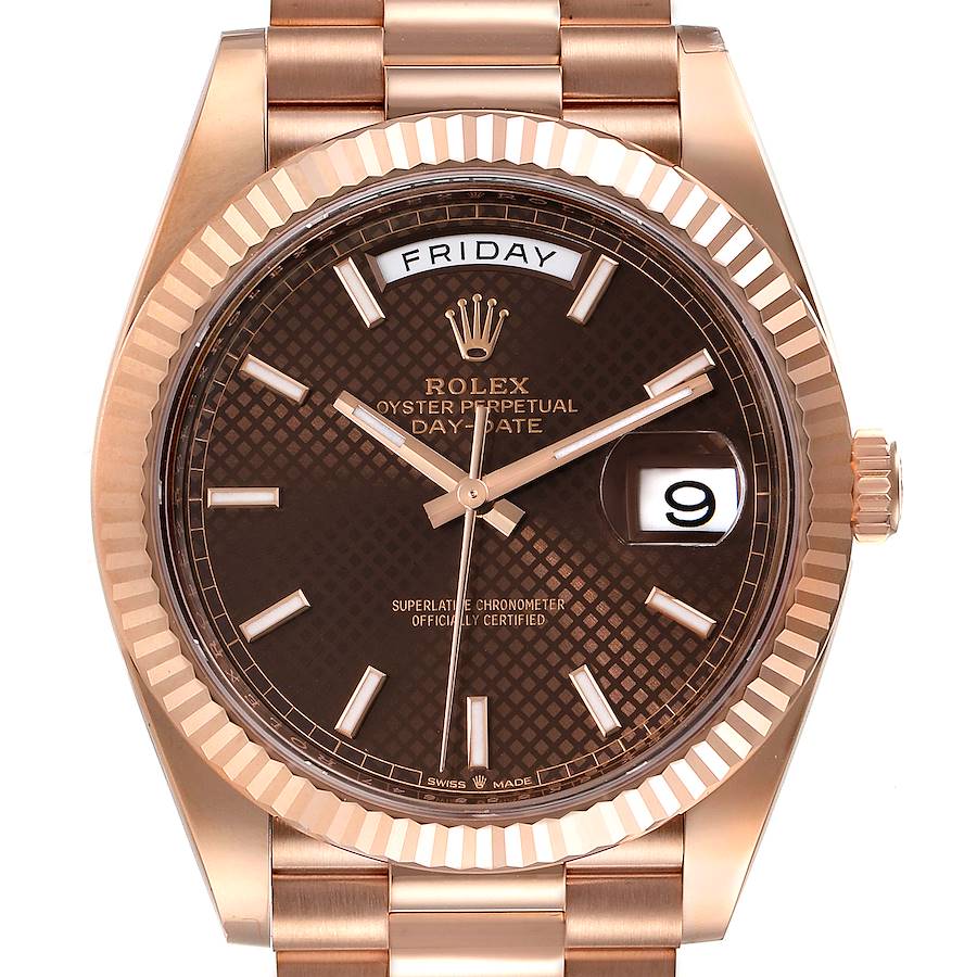 Rolex Day-Date 40 President Rose Gold Chocolate Dial Watch 228235 Unworn SwissWatchExpo