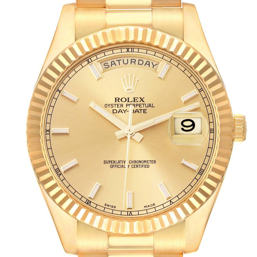 Rolex Day-Date II 41 President Yellow Gold Champagne Dial Watch 218238 Box Card SwissWatchExpo