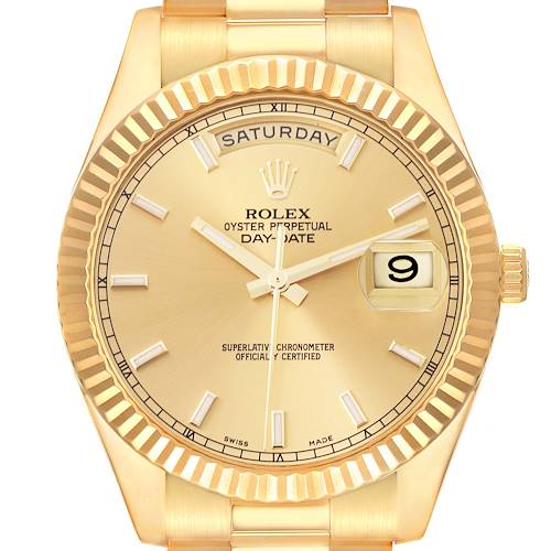 Photo of Rolex Day-Date II 41 President Yellow Gold Champagne Dial Watch 218238 Box Card
