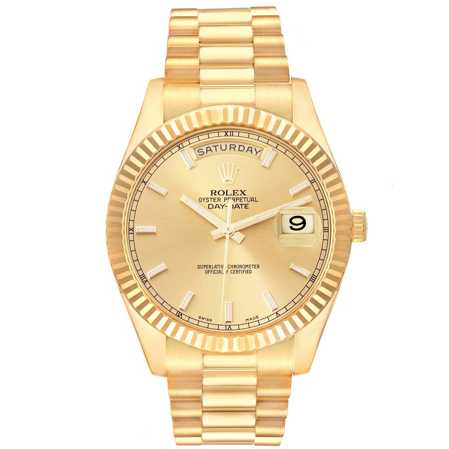 Rolex Day-Date II 41 President Yellow Gold Champagne Dial Watch 218238 Box Card SwissWatchExpo