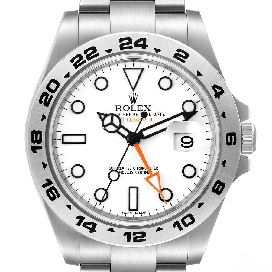 Rolex Explorer II 42 White Polar Dial Orange Hand Steel Mens Watch 216570 Box Card SwissWatchExpo
