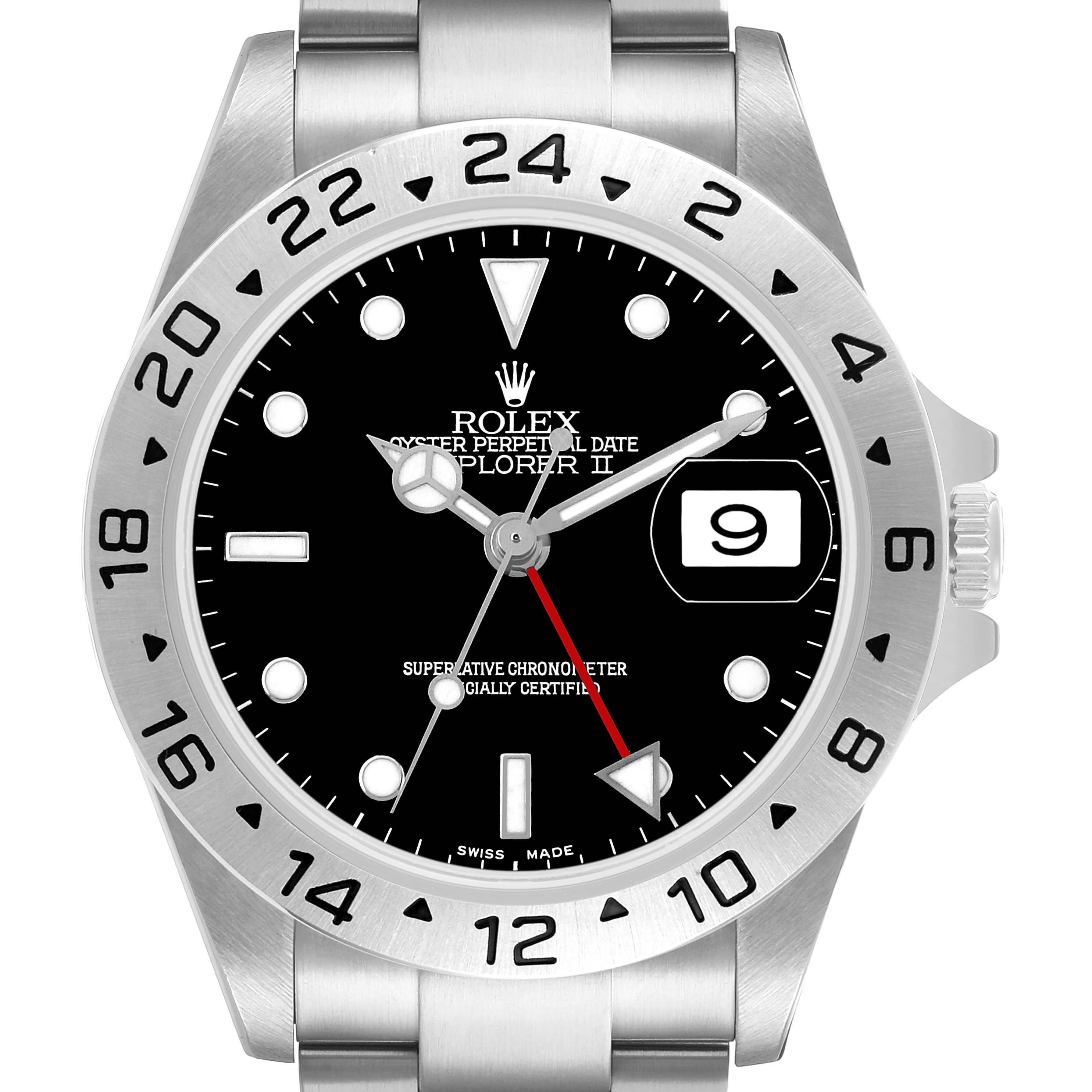 The Rolex Explorer 16570 T Men's Stainless Steel Black Dial watch is shown from a front angle, displaying the dial, bezel, and part of the bracelet.