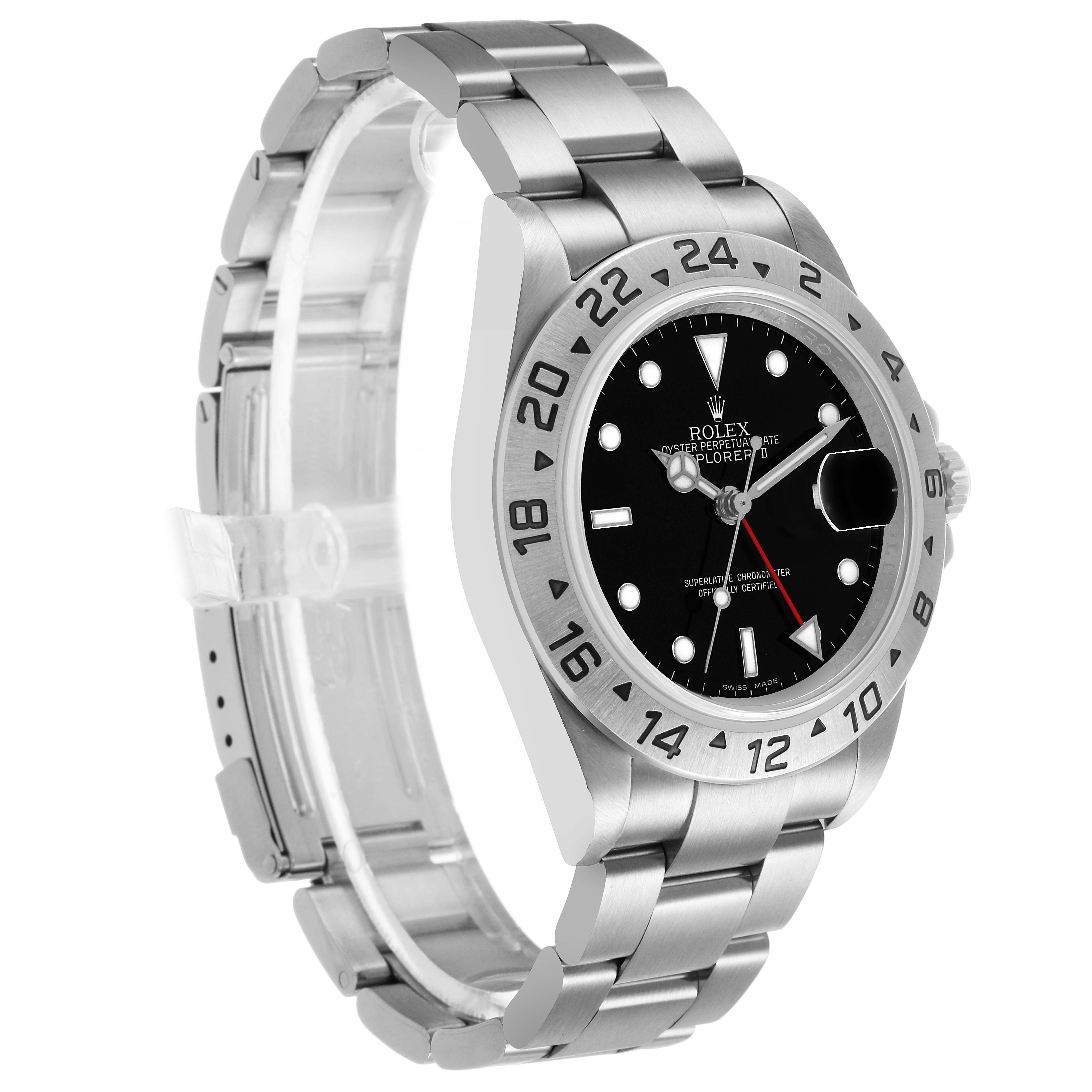The Rolex Explorer 16570 T Men's Stainless Steel Black Dial model is shown at a three-quarter angle displaying the bezel, dial, and bracelet.