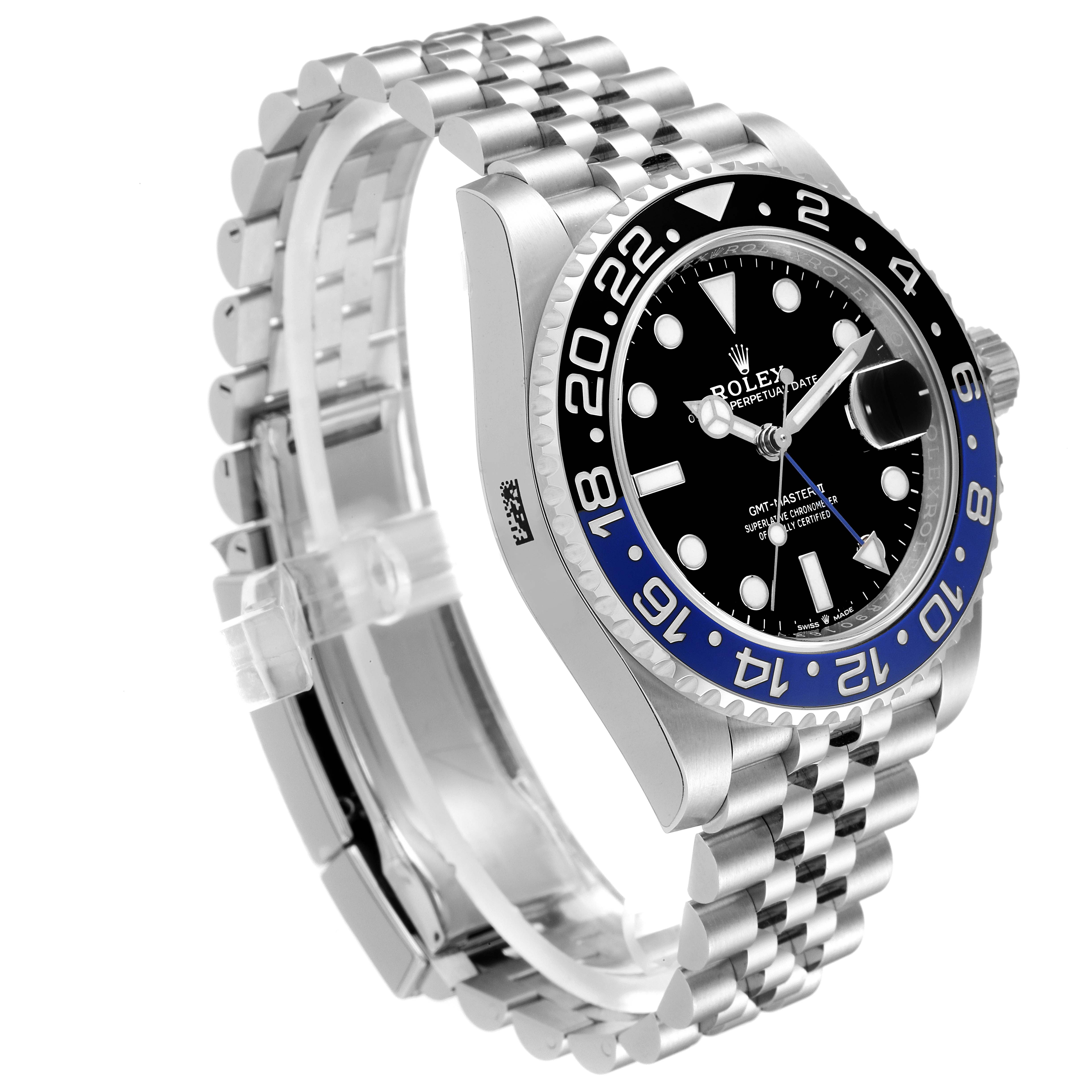 The image shows a Rolex GMT-Master 126710 Men
s Stainless Steel Black Dial 126710 Men
s Stainless Steel Black Dial watch at a slight angle, highlighting the bezel, dial, crown, and jubilee bracelet.